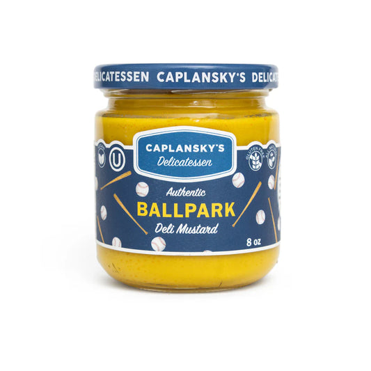 Jar of Caplansky's Ballpark mustard with navy label