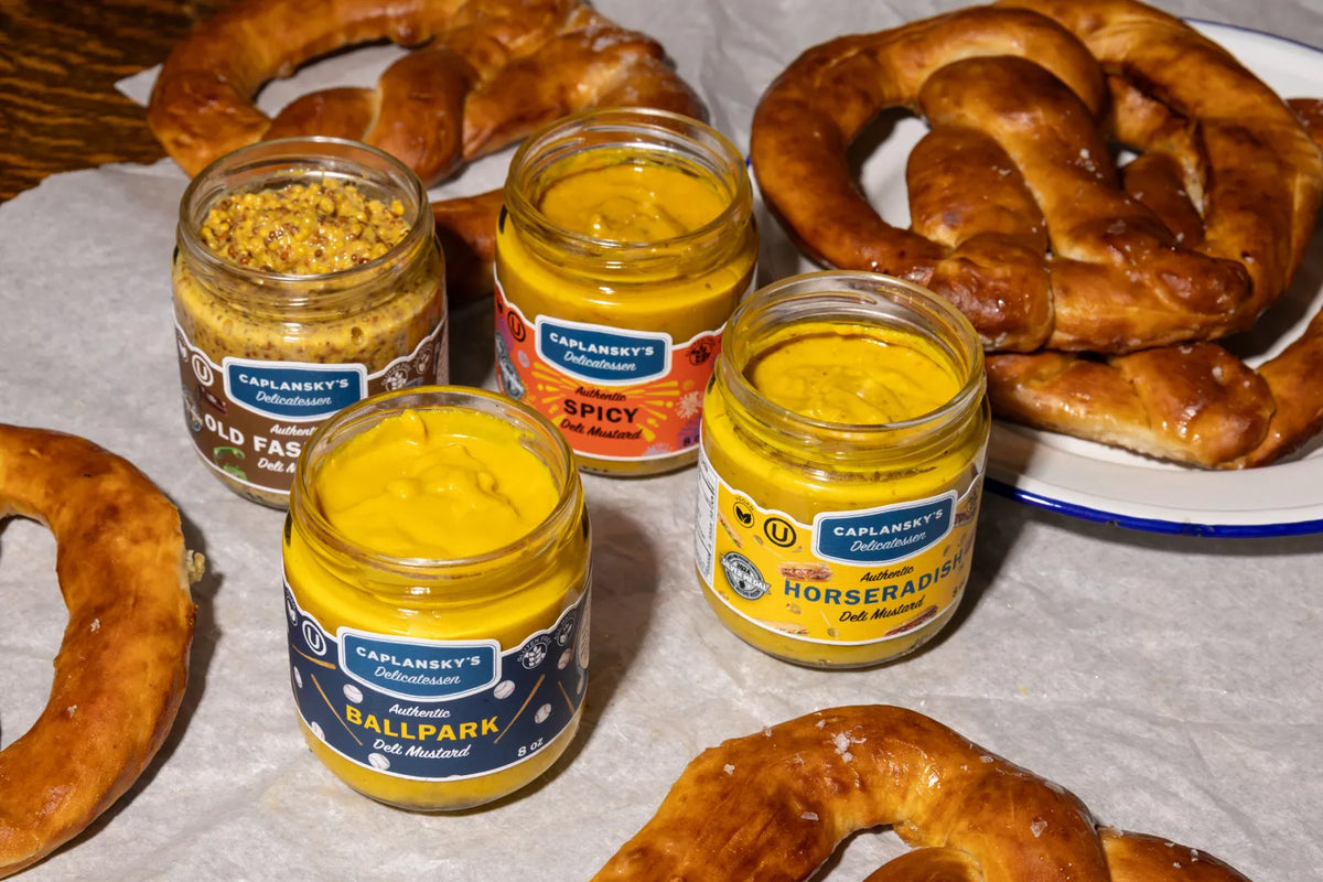 Soft pretzels served with Caplansky's mustard for dipping